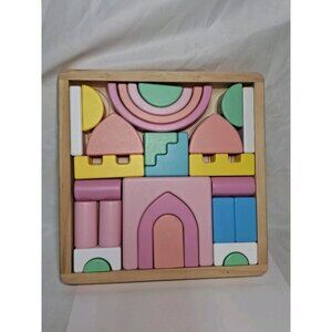 Fisher-Price Wooden Pink Castle Building Block Set, Stacking Pretend Play